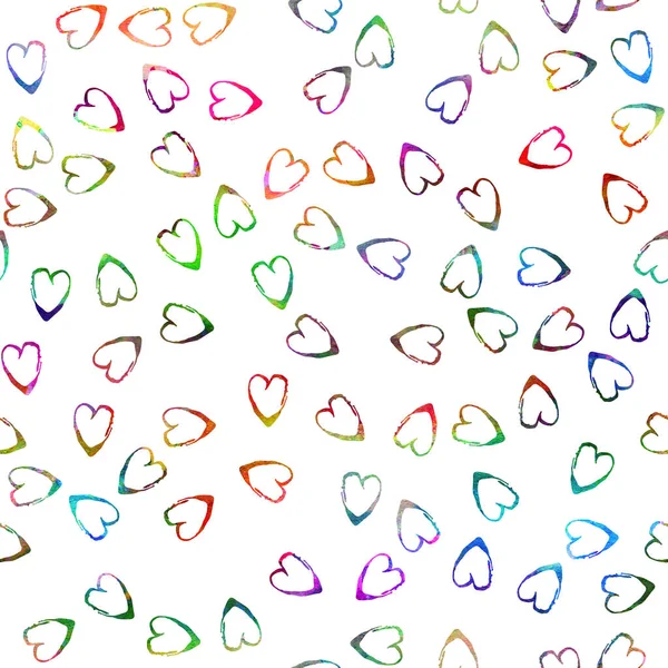 Akvarell borste hjärta sömlös mönster kärlek Grange handmålad design i regnbåge färg. Modern Grung Collage Bakgrund för barn tyg och textil — Stockfoto