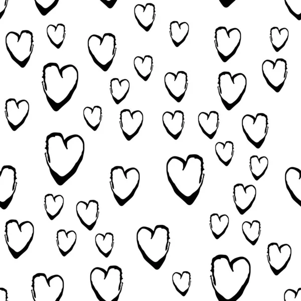 Vector Brush Heart Seamless Pattern Love Grange Minimalist Design in Black Color. Modern Grung Collage Background for kids fabric and textile — Stock Vector