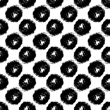 Fırça çizgileri ve fırça darbeleriyle kusursuz bir desen. Beyaz arka planda siyah renk. Elle boyanmış grange dokusu. Mürekkep geometrik elementler. Modern moda tarzı. Bitmek bilmeyen kumaş izi.