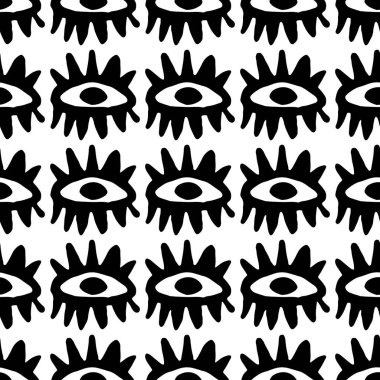 Elle çizilmiş, pürüzsüz, kabile işaretli bir şekil. Tasarımınız için çizim, Wallaper, tekstil, baskı. Afrika kültürü. Kumaş afro süs. Göz sanatı. Beyaz arkaplanda siyah renk.