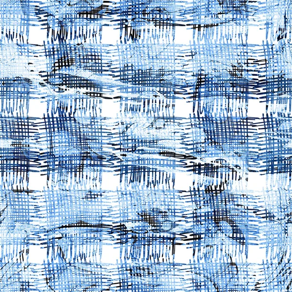 Βούρτσα Stroke Plaid Geometric Grung Pattern Seamless σε μπλε χρώμα Ελέγξτε το φόντο. Gunge Collage Watercolor Υφή για Εφήβους και Σχολικά Παιδικά Υφασμάτινα Αποτυπώματα Grange Σχεδιασμός με γραμμές — Φωτογραφία Αρχείου