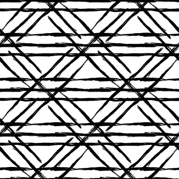 Vector Plaid Brush Seamless Pattern Grange Minimalist Check Diseño geométrico en color negro. Fondo Grung Collage moderno para tela y textil para niños — Vector de stock