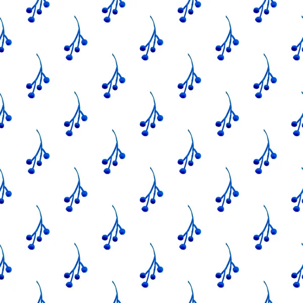 XMAS watercolor Branch Berry Seamless Pattern in Blue Color (dalam bahasa Inggris). Latar belakang lukisan tangan atau kertas dinding untuk ornamen, pembungkus atau hadiah Natal — Stok Foto