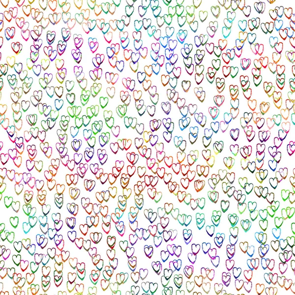 Escova de aquarela coração sem costura padrão amor gama pintado à mão Design na cor do arco-íris. Moderno Grung Collage fundo para crianças tecido e têxtil — Fotografia de Stock