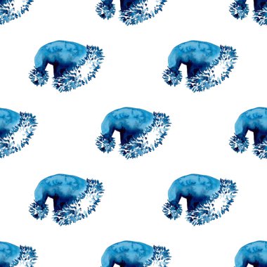 XMAS suluboya Noel Baba Şapka Desensiz Mavi Renkli. El boyası Cap Kostüm arka planı ya da Süs, Paket veya Noel Hediyesi için duvar kağıdı