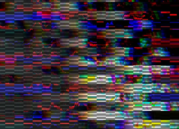 Glitch TV数字图像屏幕错误背景电脑屏幕错误噪声像素摘要设计图片溢出电视信号失效数据衰减技术问题擦除 — 图库照片