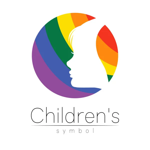 Niños Vectot Logo Care Sign or Symbol. Perfil de silueta cabeza humana. Logotipo conceptual para personas, niños, autismo, niños, terapia, clínica, educación. Plantilla símbolo diseño moderno aislado en blanco — Archivo Imágenes Vectoriales