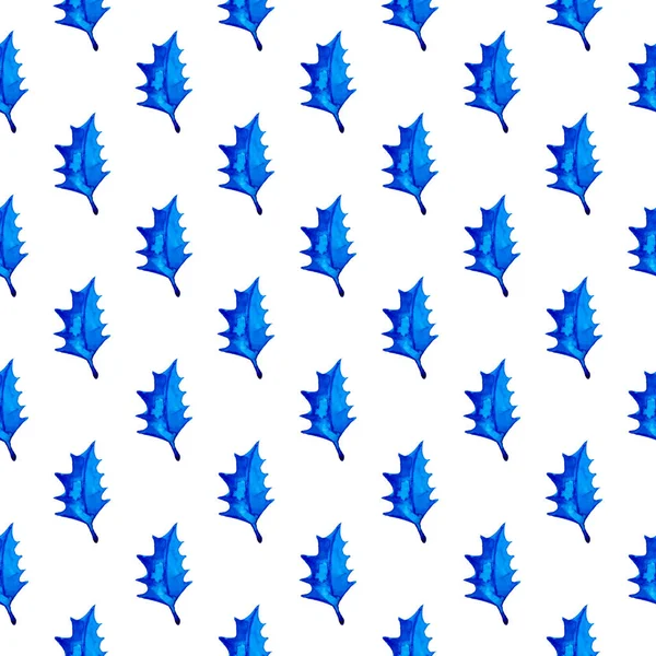 XMAS 수채화 Poinsettia Seamless Pattern in Blue Color. 손으로 인쇄 한 전나무의 배경이나 장식, 래핑 또는 크리스마스 선물용 벽지 — 스톡 사진