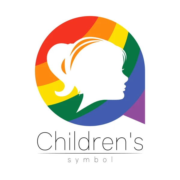 Niños Vectot Logo Care Sign or Symbol. Perfil de silueta cabeza humana. Logotipo conceptual para personas, niños, autismo, niños, terapia, clínica, educación. Plantilla símbolo diseño moderno aislado en blanco — Archivo Imágenes Vectoriales