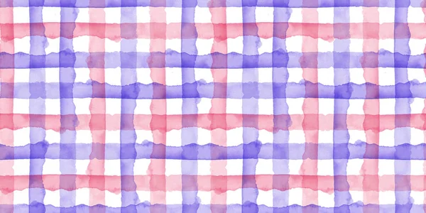 Acquerello Rosa Blu Check Geometrico Sfondo senza cuciture. Plaid in Acquerello. Disegno semplice dipinto a mano con strisce. — Foto Stock