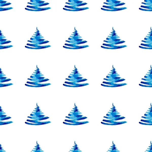 XMAS υδατογραφία Pine Tree Seamless Pattern σε μπλε χρώμα. Χέρι βαμμένο έλατο φόντο ή ταπετσαρία για στολίδι, περιτύλιγμα ή δώρο Χριστουγέννων — Φωτογραφία Αρχείου