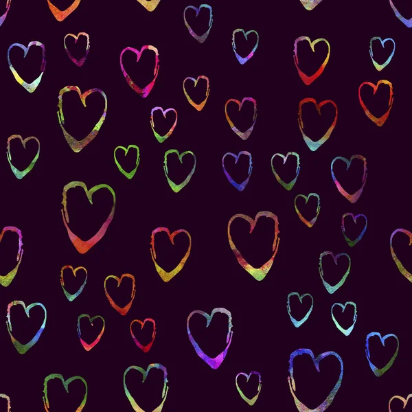 Watercolor Brush Heart Seamless Pattern Love Grange Hand Painted Design in Rainbow Color. Modern Grung Collage Background for kids fabric and textile — Stock Photo, Image