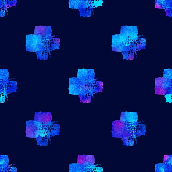 Aquarellpinsel Cross Seamless Pattern Grange Geometric Design in blauer Farbe. Moderner Grung Collage Hintergrund — Stockfoto