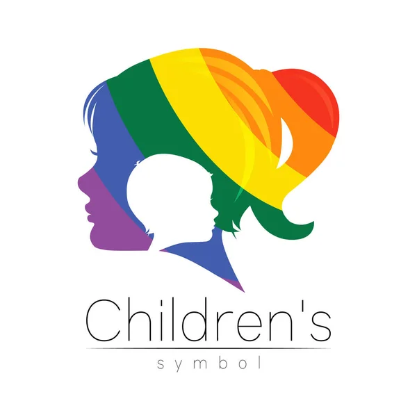 Logotipo de color vectorial niña de Grow Up Kids Silhouette perfil cabeza humana. Logotipo conceptual para personas, niños, autismo, niños, terapia, clínica, educación. — Archivo Imágenes Vectoriales