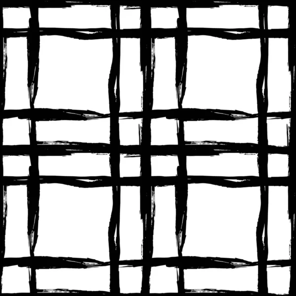 Vector Plaid Brush Seamless Pattern Grange Minimalist Check Geometric Design in Black Color. Modern Grung Collage Background for kids fabric and textile