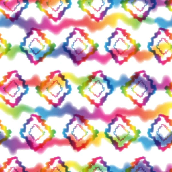 Hippie Tie Dye Rhombus Rainbow LGBT bezešvý vzor v abstraktním stylu pozadí. Barevná shiborská psychedelická textura s kosočtvercovým tvarem a pruhy — Stock fotografie
