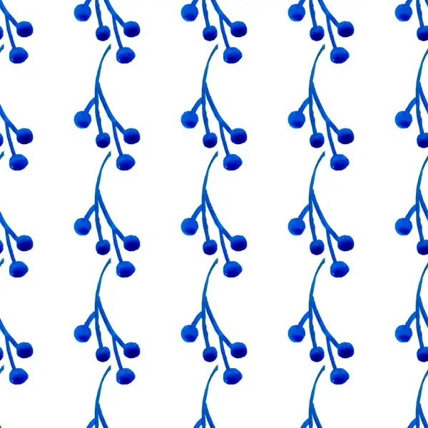 XMAS watercolor Branch Berry Seamless Pattern in Blue Color (dalam bahasa Inggris). Latar belakang lukisan tangan atau kertas dinding untuk ornamen, pembungkus atau hadiah Natal — Stok Foto