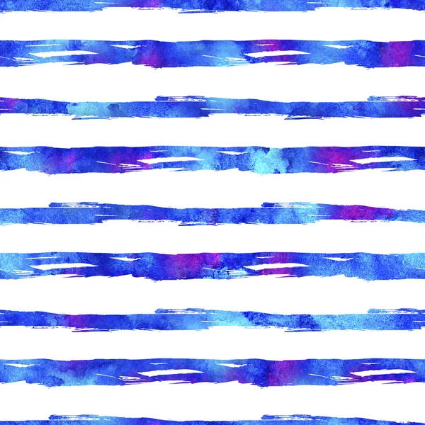 Watercolor Brush Stripes Sömlösa mönster Handmålad Grange Geometrisk design i blå färg. Moderna Strokes Grung Collage bakgrund — Stockfoto