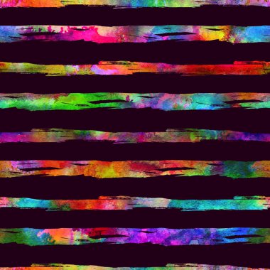 Suluboya Fırça Çizgileri Kusursuz Şablon Grange Geometrik Tasarımı Gökkuşağı Rengi. Suluboya Modern Strokes Grung Kolajı Koyu Mor Arkaplan