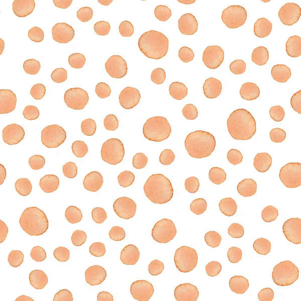 Hand Painted Brush Polka Dot Seamless Watercolor Pattern. Abstract watercolour Round Circles in Orange Color. Artistic Design for Fabric and Background — Stock Photo, Image