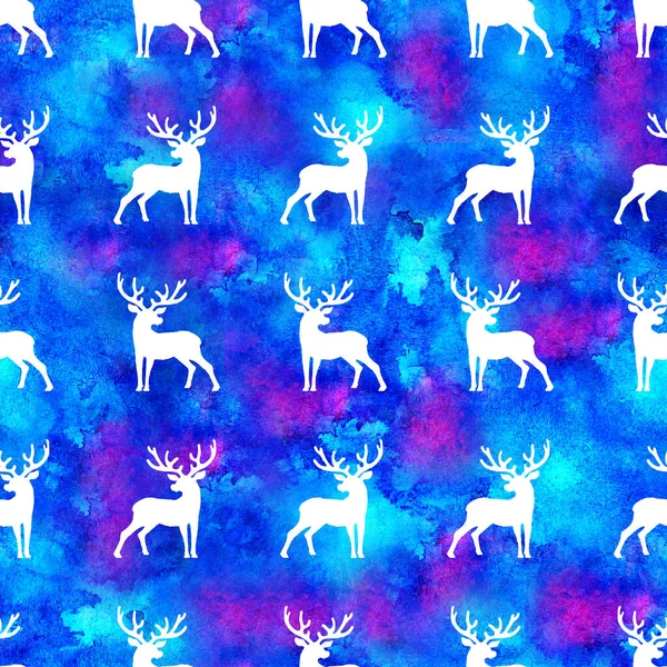 Олень XMAS акварелью оленя Олень Олень Eamless Pattern в голубой цвет. Ручной животный лось фон или обои для украшения, обертывания или рождественский подарок — стоковое фото
