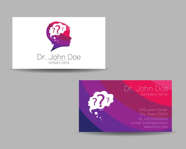 Pszichológia vektor Business Card Human Head Modern logó Creative style. Gyermek profil Silhouette Design koncepció. Márkás cég. A személyes látogatási kártyák elhelyezése — Stock Vector