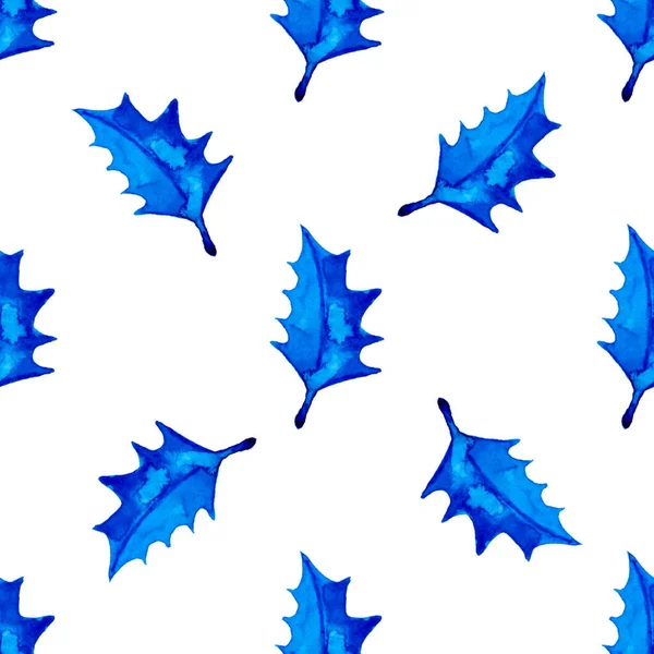 XMAS 수채화 Poinsettia Seamless Pattern in Blue Color. 손으로 인쇄 한 전나무의 배경이나 장식, 래핑 또는 크리스마스 선물용 벽지 — 스톡 사진