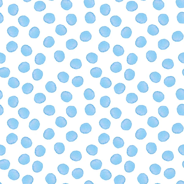 Handmålad borste Polka Dot Sömlös akvarell mönster. Abstrakt akvarell runda cirklar i blå färg. Konstnärlig design för tyg och bakgrund — Stockfoto