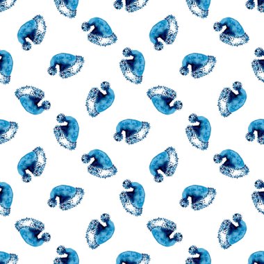 XMAS suluboya Noel Baba Şapka Desensiz Mavi Renkli. El boyası Cap Kostüm arka planı ya da Süs, Paket veya Noel Hediyesi için duvar kağıdı