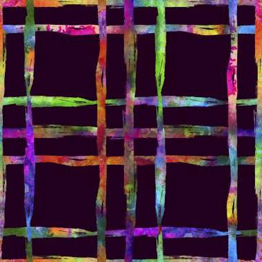 Suluboya Fırça Ekoseli Şekilsiz Grange Denetimi Gökkuşağı Rengi Geometrik Tasarımı. Çocuklar için Modern Strokes Grung Kolajı Kumaş ve Tekstil