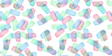 El boyası fırça darbesi, kusursuz suluboya deseni. Mavi Mor ve Yeşil renkli soyut suluboya şekilleri. Kumaş ve Arkaplan için Sanatsal Tasarım