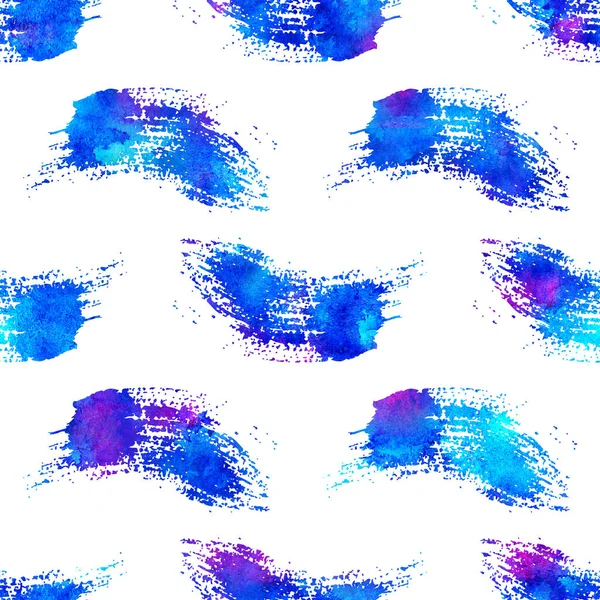 Aquarell Pinselstreifen nahtloses Muster Hand gemalt Grange geometrisches Design in blauer Farbe. Moderne Striche Grung Collage Hintergrund — Stockfoto