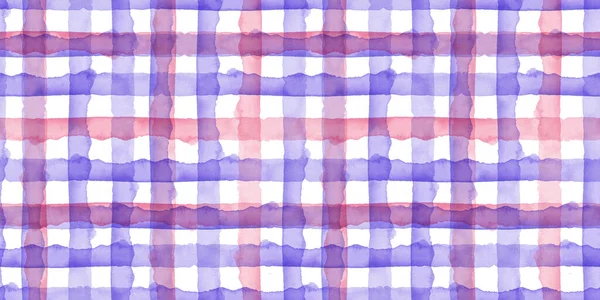 Watercolor Pink Violet Check Seamless Pattern. Simple Plaid Fabric Background. Hand Painted Simple Design with Stripes. — Stock Photo, Image