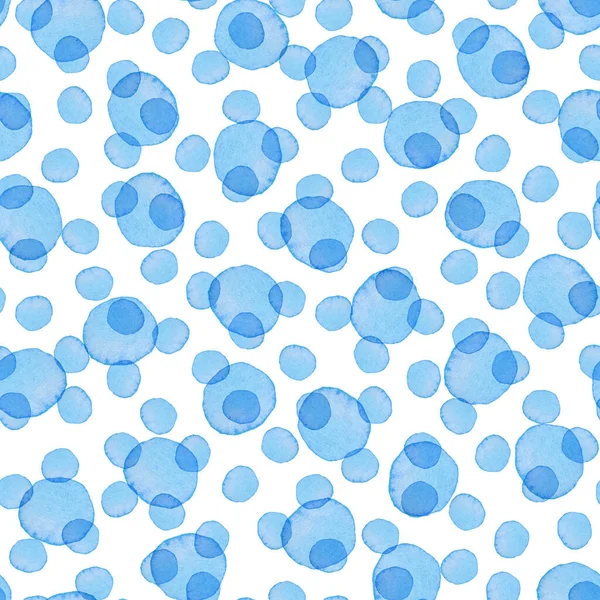 Handmålad borste Polka Dot Sömlös akvarell mönster. Abstrakt akvarell runda cirklar i blå färg. Konstnärlig design för tyg och bakgrund — Stockfoto