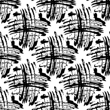 Vektör Fırça Ekoseli Kusursuz Örtüsüz Grange Minimalist Çek Geometrik Tasarımı Siyah Renkli. Çocuklar için Modern Grung Kolajı Kumaş ve Tekstil