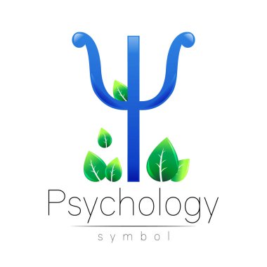 Psikoloji Mektubu Psi 'nin Modern Vektör logosu Yaratıcı Yapraklar tarzında. Vektör logoti. Tasarım konsepti. Marka şirketi. Beyaz arkaplanda mavi renk.