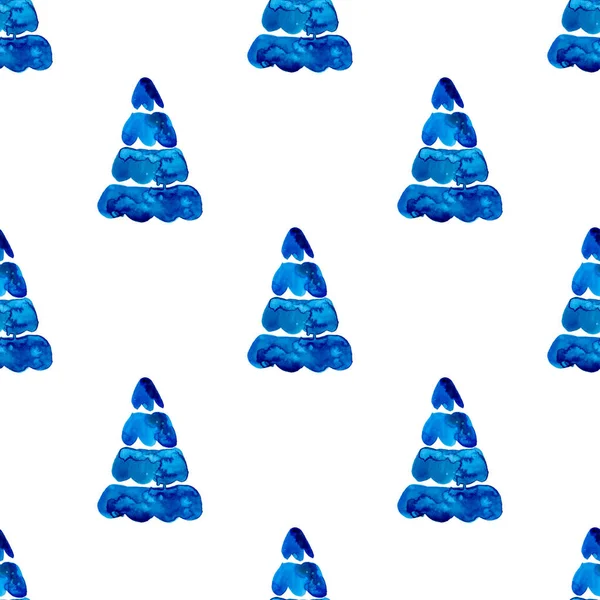 XMAS acquerello Pino senza soluzione di continuità Pattern in colore blu. Sfondo dell'abete dipinto a mano o carta da parati per ornamento, avvolgimento o regalo di Natale — Foto Stock