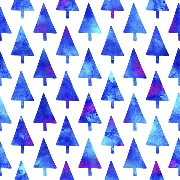 XMAS 물색 powd Seamless Pattern in Blue Color on white background. 손으로 인쇄 한 수채화 Spruce Pine tree 벽지 장식, 래핑 또는 크리스마스 장식을 위한 것 — 스톡 사진