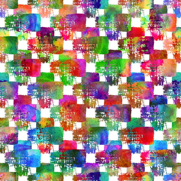 Pinceau aquarelle Plaid Seamless Pattern Grange Check Design géométrique en couleur arc-en-ciel. Modern Strokes Grung Collage Arrière-plan pour enfants tissu et textile — Photo