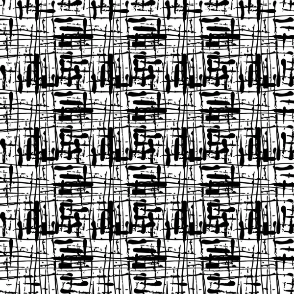 Vector Messy Brush Seamless Pattern Grange Minimalist Geometric Design in Black Color. Modern Grung Collage Background — Stock Vector