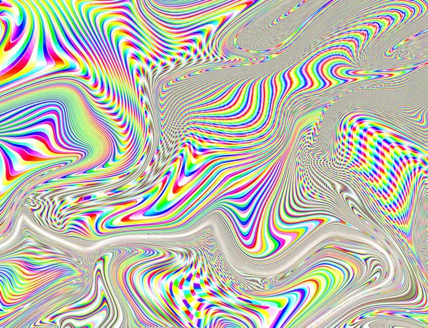 Hippie Trippy Psychedelic Rainbow Hintergrund LSD Bunte Tapete. Abstrakte Hypnotische Illusion. Hippie Retro Texture Glitch und Disco — Stockfoto