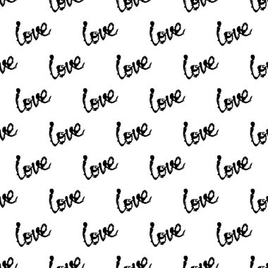 Love Vector Fırça Yürekli Kusursuz Kelime Aşk Grange Minimalist Tasarımı Siyah Renkli. Çocuklar için Modern Grung Kolajı Kumaş ve Tekstil
