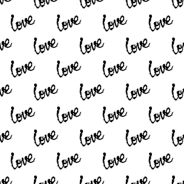 Love Vector Brush Heart Seamless Pattern Word Love Grange Minimalist Design in Black Color. Modern Grung Collage Background for kids fabric and textile — Stock Vector