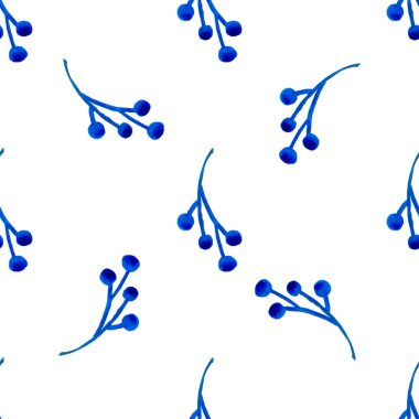 XMAS suluboya şube böğürtlensiz mavi renkli desen. El boyaması arkaplan ya da süs, ambalaj ya da Noel Hediyesi için duvar kağıdı