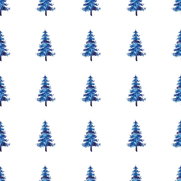 XMAS акварель Fir Tree Seamless Pattern in Blue Color. Hand Painted Spruce Pine ground or the wallpaper for Ornament, Wrapping or Christmas Decoration — стокове фото