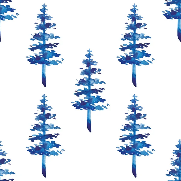 XMAS акварель Fir Tree Seamless Pattern in Blue Color. Hand Painted Spruce Pine ground or the wallpaper for Ornament, Wrapping or Christmas Decoration — стокове фото