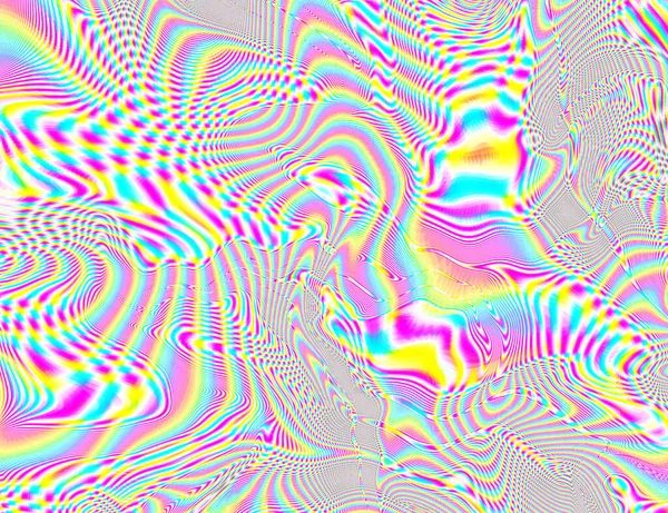 Hippie Trippy Psychedelic Rainbow pozadí LSD barevné tapety. Abstraktní hypnotická iluze. Hippie Retro Texture Glitch and Disco — Stock fotografie