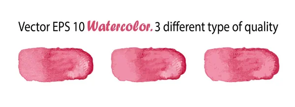 Rayures vectorielles aquarelle Illustration isolée sur fond blanc. Bande de brosse de couleur rose en trois différents types de qualité — Image vectorielle