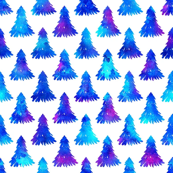 XMAS 물색 powd Seamless Pattern in Blue Color on white background. 손으로 인쇄 한 수채화 Spruce Pine tree 벽지 장식, 래핑 또는 크리스마스 장식을 위한 것 — 스톡 사진