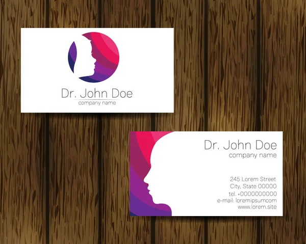 Psychologie Vector Business Card Kid Human Head Logo moderne sur fond d'arbre dans un style créatif. Profil enfant Silhouette Design concept. Entreprise de marque. Vsiting ensemble personnel de cartes de visite — Image vectorielle